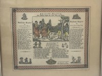 Auktion 364<br>schwedische Druckgrafik aus dem Jahr 1834 mit dem Titel „Kärleks-Balken, eller Gyllene Reglor för Gifta Män och Hustrur“ (Der Liebesbalken, oder goldene Regeln für verheiratete Männer und Ehefrauen).
