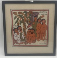 Auktion 364 / Los 5040 <br>unleserl sign. Aquarell "Adam&Eva" Äthiopien, ger/Glas, RG 34x32 cm