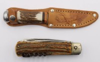 Auktion 364<br>kl. Jagdmesser sowie jagdl. Taschenmesser, je Geweihgriffschalen, ca. L-16cm