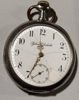 Auktion 365<br>mechan. HTU "Systen Glashütte, Silbergehäuse mit 2 Silber-Deckel, Werk läuft, Ziffernblatt Haarrisse, D-5 cm