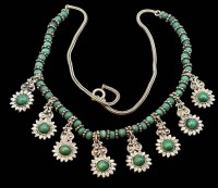 Auktion 365<br>Silber Collier mit Malachit,  geprüft, L-ca. 45 cm, 30,1 gr., um 1900?