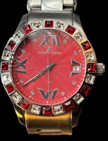 Auktion 365<br>Jacques Lemans Damen Armbanduhr "Rome"rotes Zifferblatt rote/klare Steine sehr guter Zustand, Werk läuft