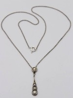 Auktion 365<br>Collier, 800er Silber, klare Steine, 3 gr. , ca. L-42cm