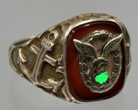 Auktion 365 / Los 7002 <br>Goldring der Legion Condor, -333- mit Luftwaffen-Abzeichen, Nummer 7/37 K ?, personalisiert "HU" Hans Urbans, je seitlich Anker und Luftwaffenadler mit HK, 10,7 gr., RG 62