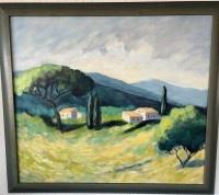 Auktion 370 / Los 4026 <br>anonyme Landschaft in der Toskana. &Ouml;l/Leinen, gerahmt, RG  80x70 cm