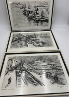 Auktion 365<br>Wriggers, Adolf Heinrich (1896-1984) 3x Hamburg-Grafiken, signiert, datiert, betitelt, gut gerahmt/Glas, RG 28x40 cm