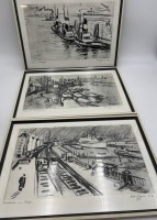 Auktion 370<br>Wriggers, Adolf Heinrich (1896-1984) 3x Hamburg-Grafiken, signiert, datiert, betitelt, gut gerahmt/Glas, RG 28x40 cm