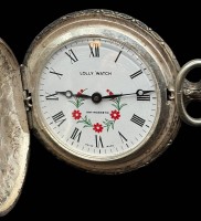 Auktion 365<br>mechan. Savonette "Lolly watch" Swiss, Werk läuft, Deckel  Jäger mit Hunden