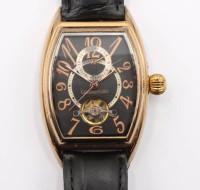 Auktion 365<br>Armbanduhr, Calvaneo 1583 Rosé Tonneau Automatikuhr, Werk läuft, getragene Erhaltung, 4 x 3,5cm