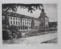 Auktion 365<br>unleserl. signiert, Ansicht Bonn, orig. Radierung, ger./Glas, RG 19,2 x 25,3cm