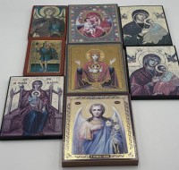 Auktion 365<br>12x Ikonen-Drucke auf Holz hpts., max. 24x18 cm, kleinste 14x9,5 cm