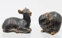 Auktion 365<br>liegendes Reh und Hase, Royal Copenhagen, braune glasur, ca. H-7,5cm