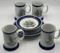 Auktion 365<br>4x komplette Gedecke mit Krügen, norwegische Schiffe, von Christian Rabisch, Manufaktur Porsgrunds Porselænsfabrik
