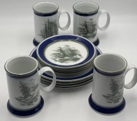 Auktion 370 / Los 8030 <br>4x komplette Gedecke mit Kr&uuml;gen, norwegische Schiffe, von Christian Rabisch, Manufaktur Porsgrunds Porsel&aelig;nsfabrik