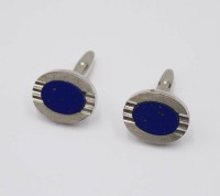 Auktion 365<br>Paar Manschettenknöpfe, 835er Silber mit Lapis, 18,5gr., B-2cm