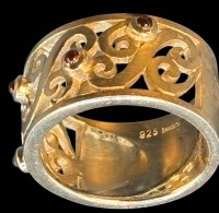 Auktion 365<br>Silberring-925- mit 4 roten Steinen, gemarkt "bastian", RG 60, 11,3 gr.