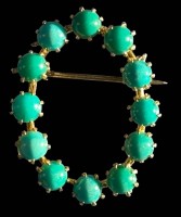 Auktion 365<br>ovale Brosche mit Türkisen, Silber-835- vergoldet, 3x2,5 cm, 3,6 gr