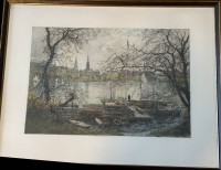 Auktion 370 / Los 5008 <br>Luigi Kasimir (1881-1962), "Hamburg, Binnenalster". Aquatinta Radierung, gut ger/Glas, RG 69x85 cm