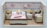 Auktion 365<br>Puppenstube, Schlafzimmer um 1940/50, Holz, H-21 cm, 39x19 cm