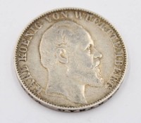 Auktion 365 / Los 6039 <br>Siegestaler von 1866, Königreich Württemberg, König Karl I., 18,4gr., D-3,3cm