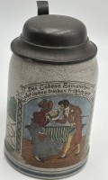 Auktion 365<br>Jugendstil-Bierkrug mit Spruch, Zinndeckel, H-15 cm, guter Zustand