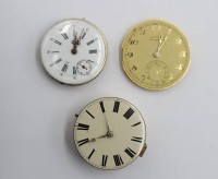 Auktion 365<br>3x div. Taschenuhr-Werke, Bright, Eterna und ungemarkt, Werke nicht prüfbar, ca. H-4,3 bis 4cm