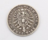 Auktion 365<br>Hamburg 2 Mark ,1876, Silber, D-2,8cm 11,11gr.