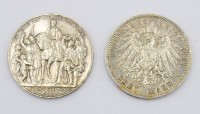 Auktion 365<br>2x div. 3 Mark Münzen, Deutsches Reich, 1912/13, Silber, zus. ca. 33,5gr., ca. D-3,3cm