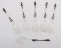Auktion 365 / Los 11028 <br>6x Eierlöffel, versilberte Stiele, 90er Auflage, je ca. L-13,5cm