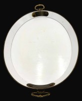 Auktion 365 / Los 15047 <br>grosses ovales Tablett, Metall weiss emailliert,Messing-Griffe, ca. 60x40 cm