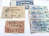 Auktion 365<br>8x div. Rechsbanknoten, Kaiserreich