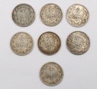 Auktion 365<br>7x 1/2 Mark, Silber, Kaiserreich