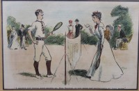 Auktion 365 / Los 5022 <br>engl. Karikatur-Druck, &auml;lter, Tennis, ger./Glas, RG 29,2 x 33cm