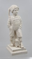 Auktion 365<br>Gips-Figur, Knabe mit Hund, älter, ca. H-31cm