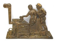 Auktion 365<br>massive Messing-Wandplatte, Paar am Herd, 17x22 cm