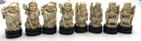 Auktion 365 / Los 15531 <br>8x kl. Statuetten aus Resin, chines. Gelehrte und Krieger, Handarbeit, H-ca. 9 cm, alle doppelt