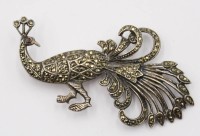 Auktion 365<br>Silberbrosche-925- mit Markasiten "Pfau", L-6,3 cm, 9,9 gr