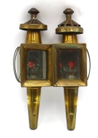 Auktion 365<br>2x Messing-Wagenlampen, Petroleum, H-36 cm, Gebrauchsspuren