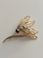 Auktion 365<br>Pierre Lang Brosche XL Libelle Vintage Aufschrift PL , 8,5 x 6 cm