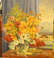 Auktion 365<br>E.Menge "Astern in Vase" Öl/Malfaser, 70x60 cm