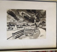 Auktion 365<br>F. Riegesperger "St. Jakob im DefereggenTal/Tirol", Radierung, ger/Glas, RG 54x68 cm