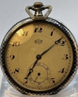 Auktion 366 / Los 2005 <br>mechan. HTU "R.u.F",  Silber-800- Geh&auml;use mit 2 Deckel Silber,Schachbrettmuster in  Niello-Technik, Werk l&auml;uft, D-5 cm