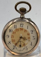 Auktion 366<br>mechan. HTU "L'Ùniverselle" Gehäuse-2 Deckel Silber-800-,   Werk läuft, D-5 cm, Ziffernblatt beschädigt