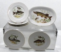Auktion 366<br>7tlg. Fischservice, Winterling, 70/80er Jahre, ovale Platte und 6 flache Teller