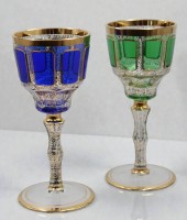 Auktion 366<br>Paar Römer, Serie Venezia, Glasmanufaktur Franz Heide, Böhmisch-Kamnitz, 1920er Jahre Scheibenfuß mit Goldrand, je ca. H-18cm