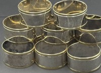 Auktion 366<br>11x plated Serviettenringe, R&auml;nder goldfarben, H-2 cm, D-5 cm, ca. 340 gr.