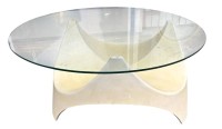 Auktion 366<br>Vintage Space Age Couchtisch mit Glas 70er von Opal, H-43 cm, D-94 cm