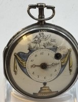 Auktion 366<br>antike Spindeluhr in Silbergehäuse und bemalten Ziffernblatt, gut erhalten, wohl Mitte 19.Jhd.,D-5 cm