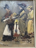Auktion 366<br>unleserl. sign. "Frauen beim Kirchgang" Öl/Platte, gerahmt, RG 55x43 cm