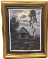 Auktion 366<br>Fritz Stark (1916) "Heidescheune" &Ouml;l/Leinen, gerahmt, RG 31x26 cm